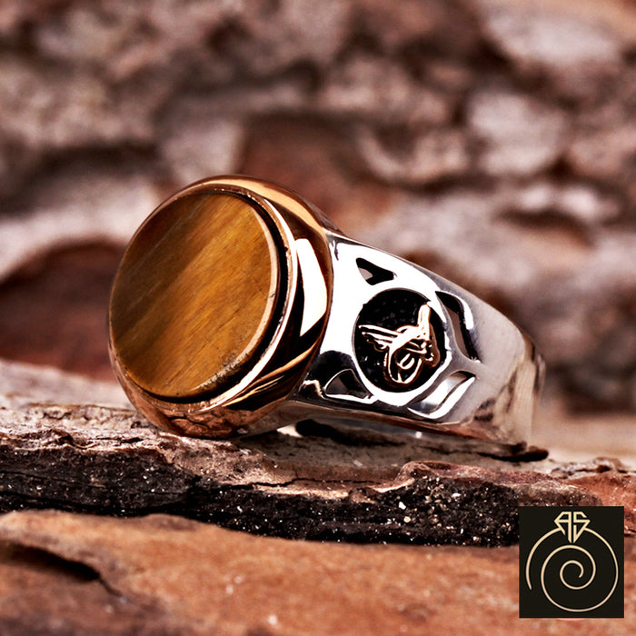 Tiger Eye Silver Men's Ring