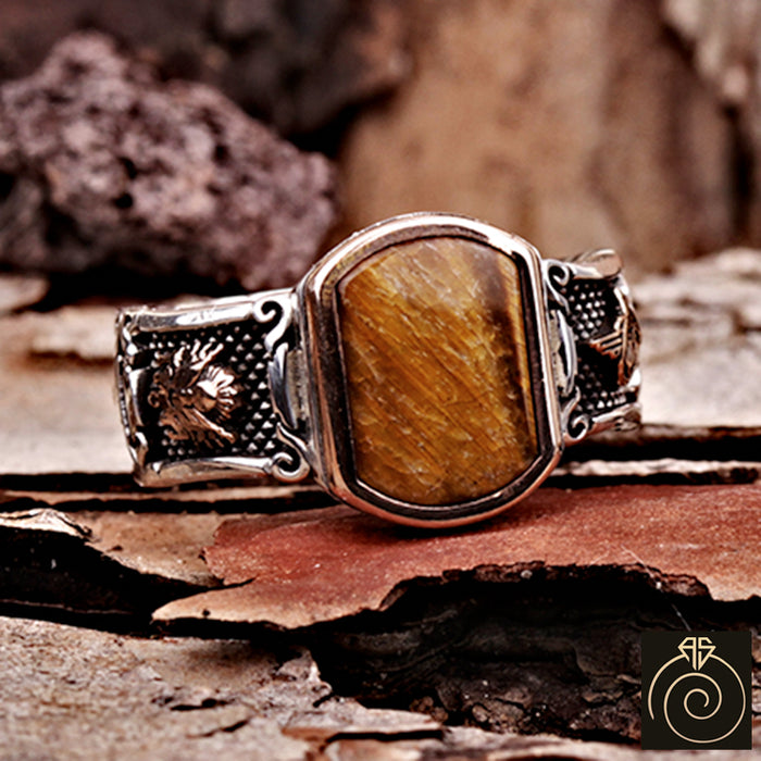 Tiger Eye Silver Men's Ring