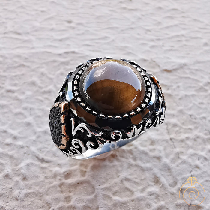 Brown Tiger Eye Gemstone Men's Ring