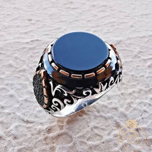 Onyx Gemstone Hand Engrave Men's Ring