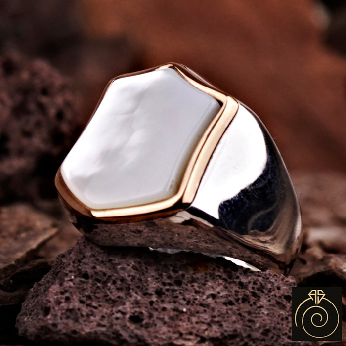Mother Of Pearl Silver Men's Ring