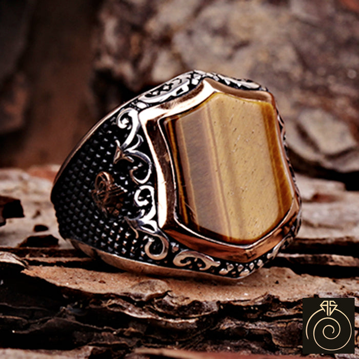 Tiger Eye Silver Men's Ring
