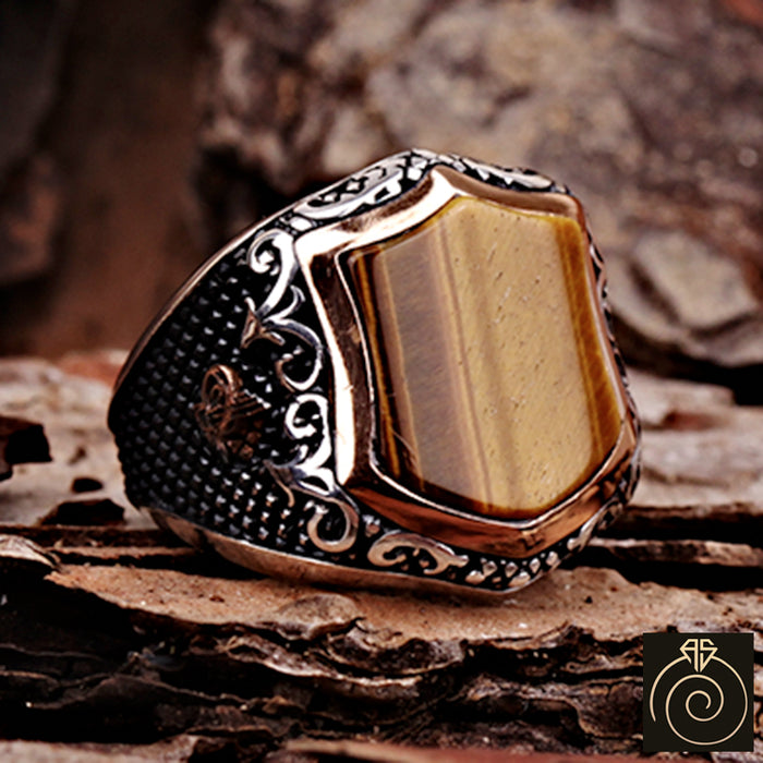 Tiger Eye Silver Men's Ring