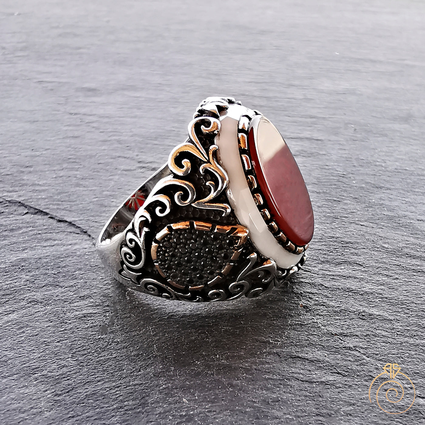 Men Ring Agate Opal Gemstone Red Carved Silver Vintage Oval Aqeeq Size –  AGARTA