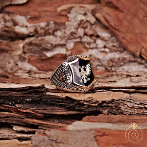 Enamel Double Headed Eagle Silver Men’s Ring