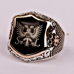 Enamel Double Headed Eagle Silver Men’s Ring