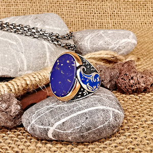 Lapis Lazuli Stone Silver Men's Ring