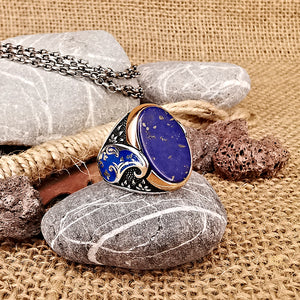 Lapis Lazuli Stone Silver Men's Ring