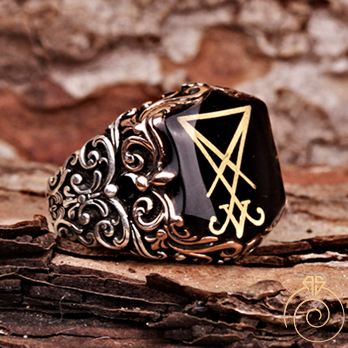 Enamel Sigil of Lucifer Silver Men’s Ring