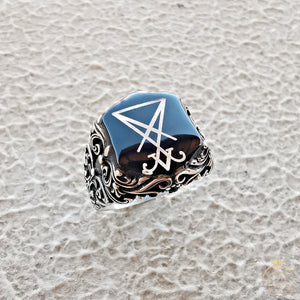 Enamel Sigil of Lucifer Silver Men’s Ring