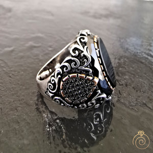 Onyx Oval Gemstone Handmade Carved Men's Ring
