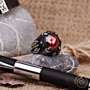 Warrior Ax Ruby Stone Men's Ring