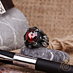 Warrior Ax Ruby Stone Men's Ring