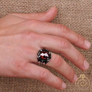 Warrior Ax Ruby Stone Men's Ring