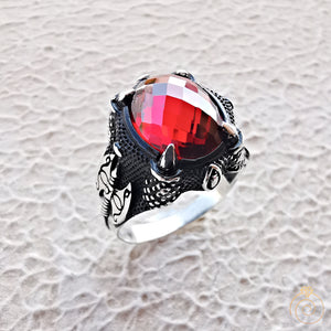 Warrior Ax Ruby Stone Men's Ring