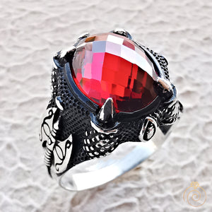 Warrior Ax Ruby Stone Men's Ring