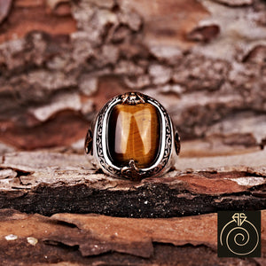 Tiger Eye Silver Men's Ring