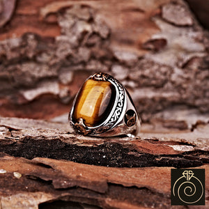 Tiger Eye Silver Men's Ring