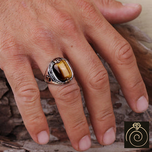 Tiger Eye Silver Men's Ring