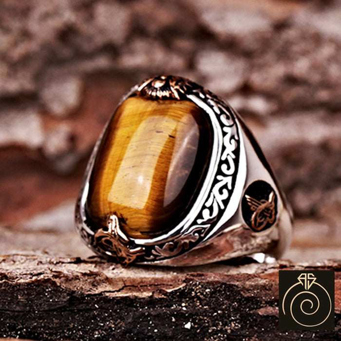 Tiger Eye Silver Men's Ring