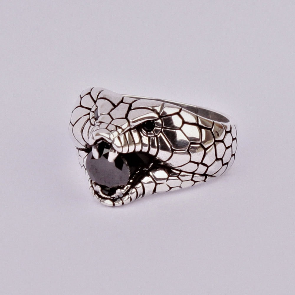 Snake Head Signet Black Quartz Men s Ring
