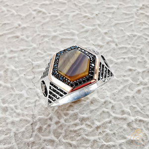 Tiger Eye Silver Men's Ring