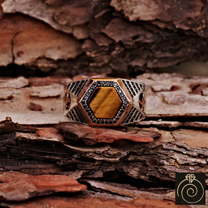 Tiger Eye Silver Men's Ring