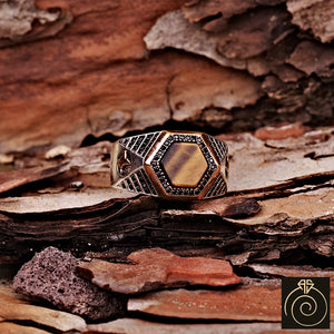 Tiger Eye Silver Men's Ring