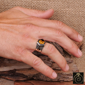 Tiger Eye Silver Men's Ring