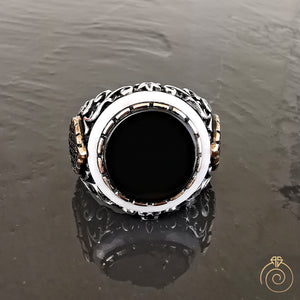 Onyx Opal Gemstone Hand Engrave Men's Ring