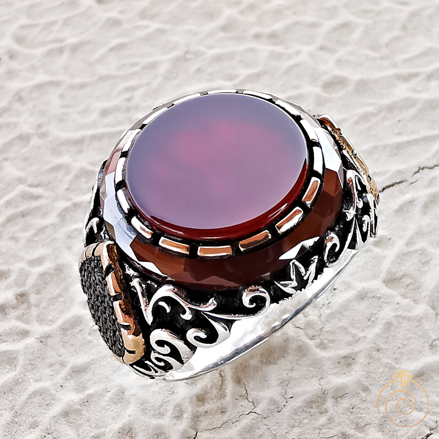 Persian Silver Ring for Men with Red Yemeni Aqeeq Sahand - ShopiPersia
