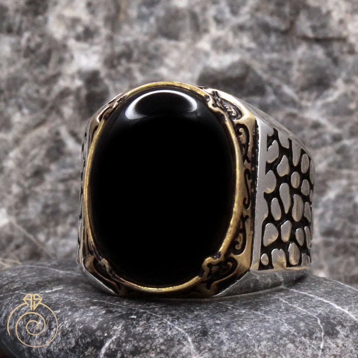 Onyx Snake Scale Silver Men’s Ring