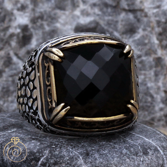 Black Quartz Alligator Scale Men’s Ring