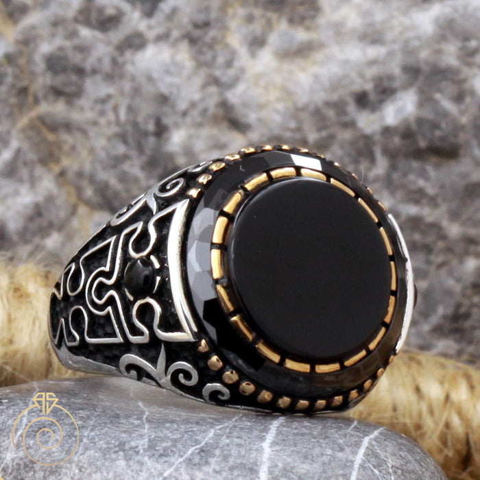 Onyx Puzzle Silver Men's Ring