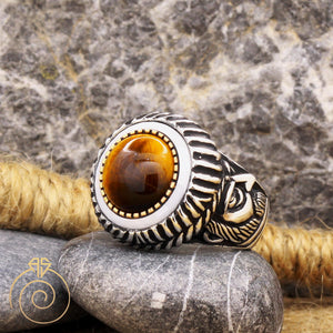 Tiger Eye Stone Emperor Face Ring