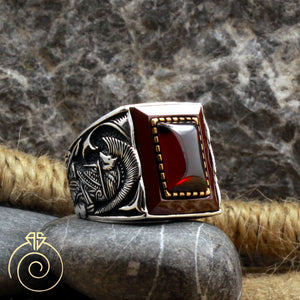 Warrior Symbol Ruby Mens Ring