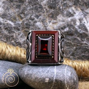 Warrior Symbol Ruby Mens Ring