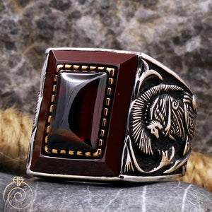 Warrior Symbol Ruby Mens Ring