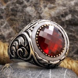 ruby-red-silver-men's-ring