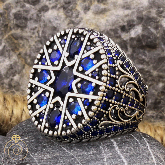 Multi-Stone Sapphire Silver Men’s Ring