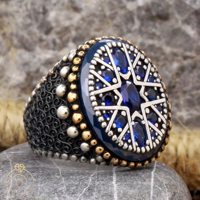 Multi-Stone Sapphire Silver Men’s Ring