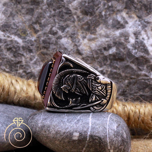 Warrior Symbol Ruby Mens Ring