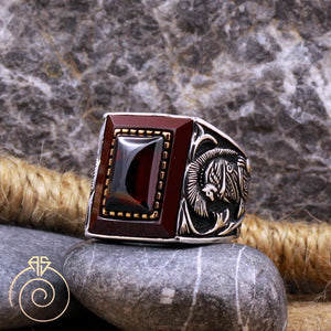 Warrior Symbol Ruby Mens Ring