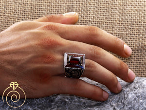 Warrior Symbol Ruby Mens Ring