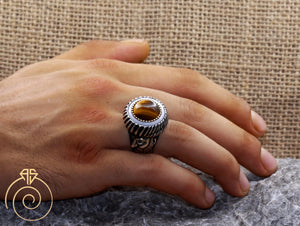 Tiger Eye Stone Emperor Face Ring