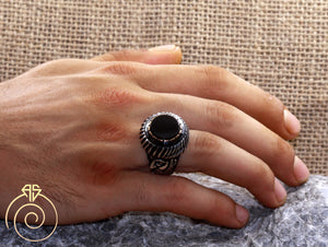 Onyx Stone Emperor Face Ring