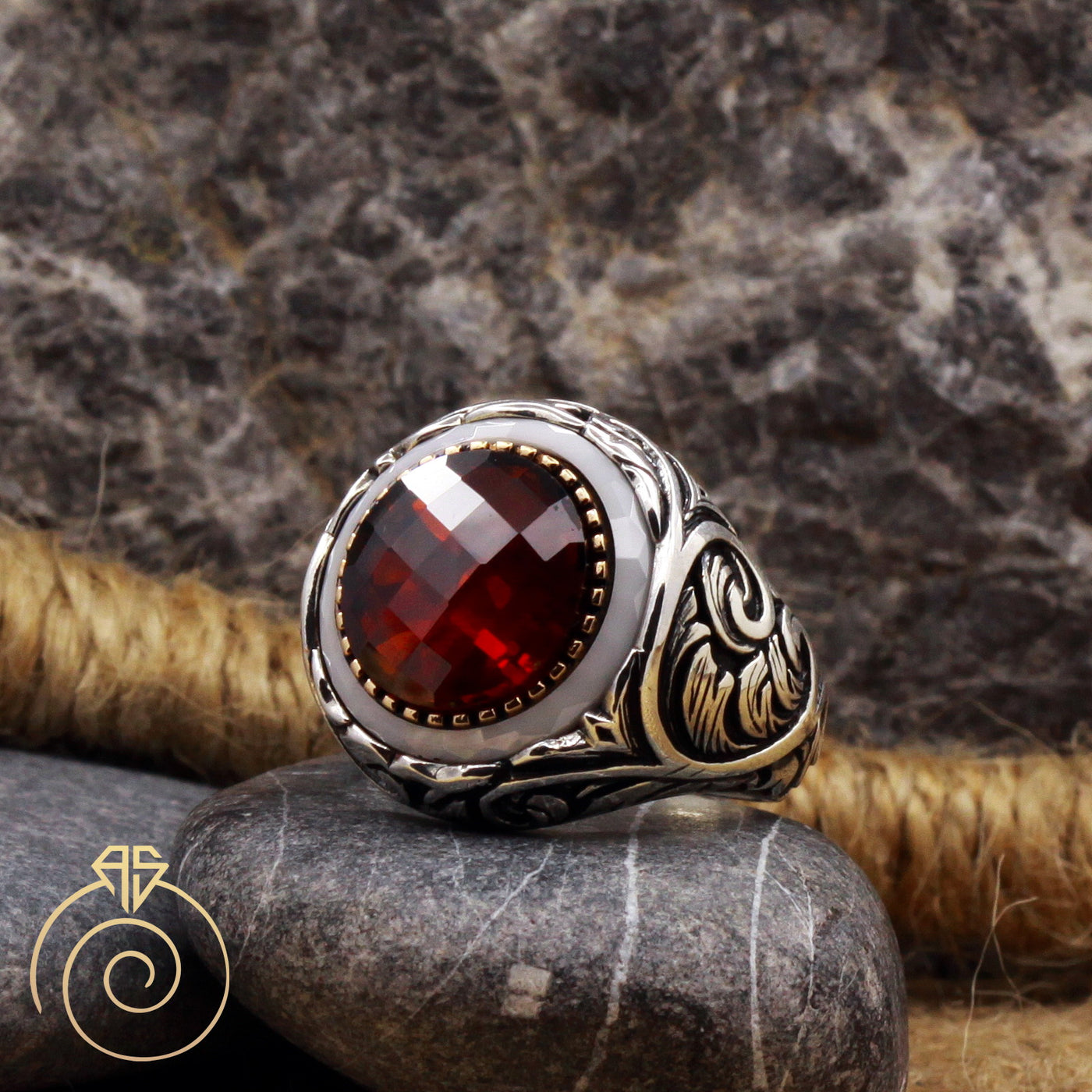 Red Agate Stone Men's Ring - Made of 925 Sterling Silver