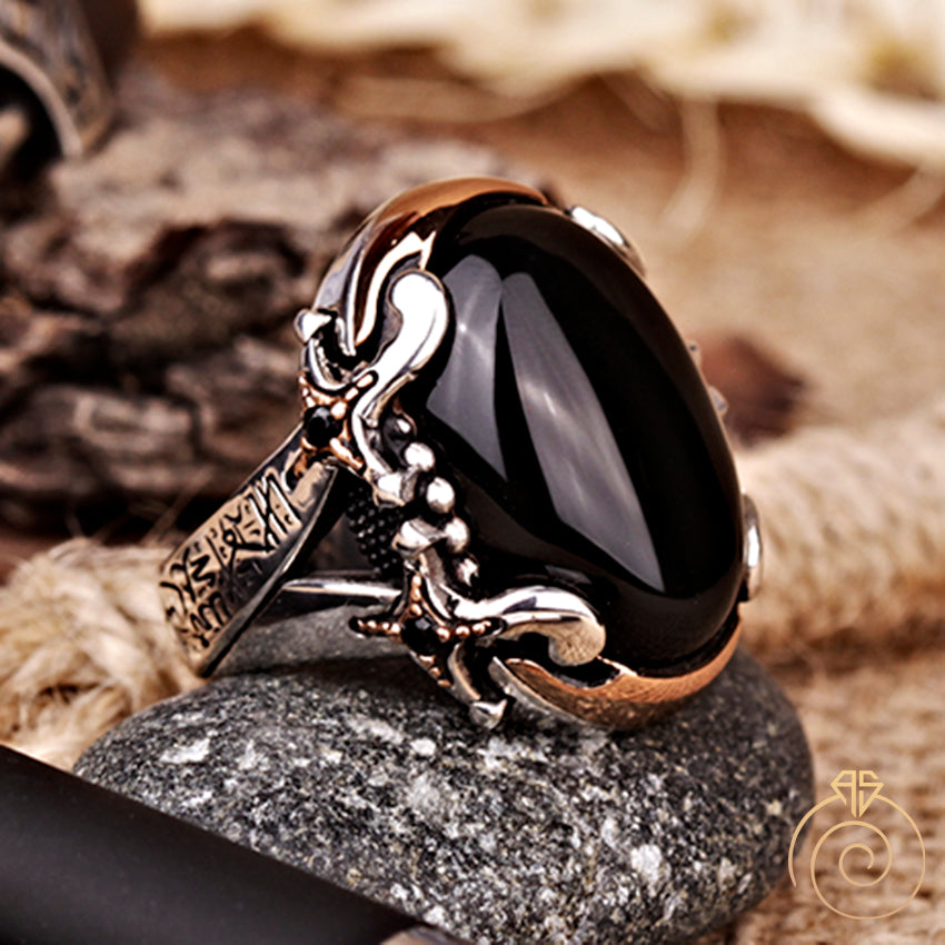 18k gold men ring black onyx cabochon high quality natural stone all s –  Abu Mariam Jewelry