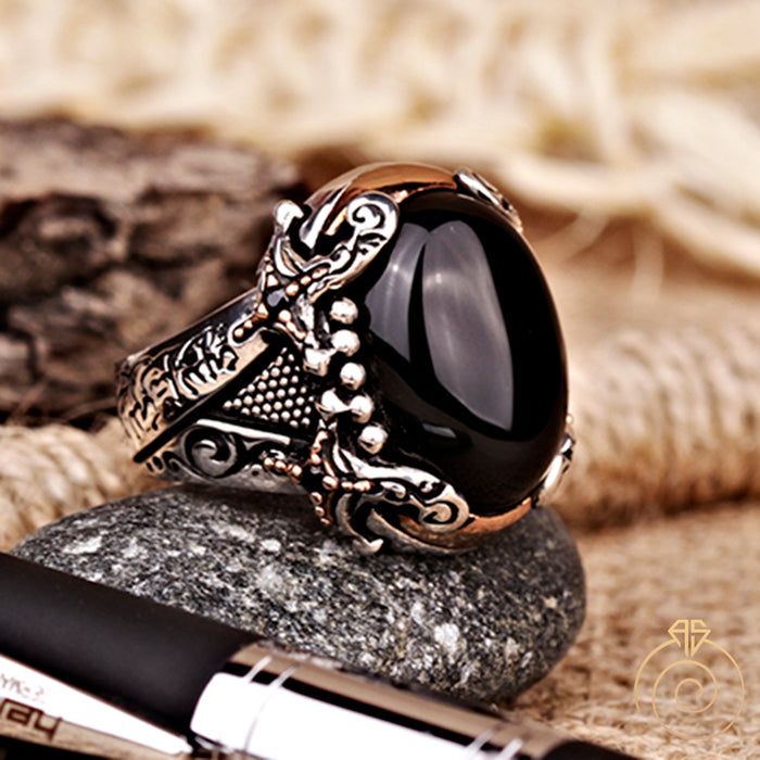 Onyx Sword Silver Men’s Ring