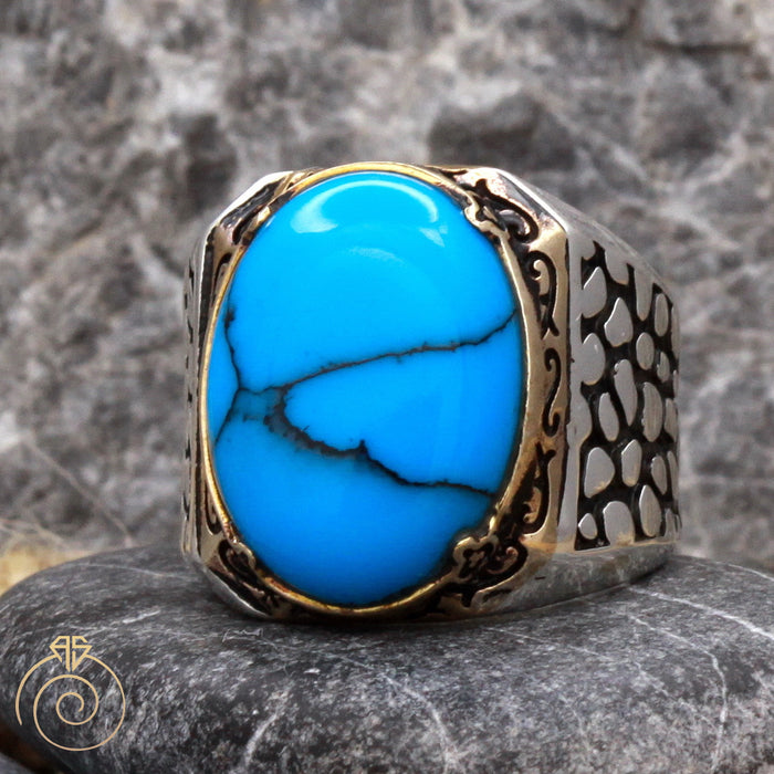 Turquoise Snake Scale Silver Men’s Ring